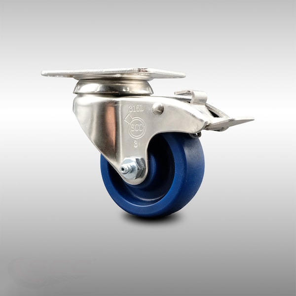 3 Inch 316SS Solid Polyurethane Swivel Top Plate Caster with Total Lock Brake
